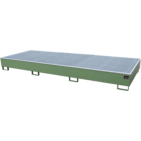 Base sump tray with PE insert, with grate, 1000 l, LxWxH 3565 x 1315 x 360 mm, reseda green.