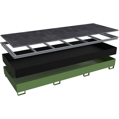 Base sump tray with PE insert, with grate, 1000 l, LxWxH 3565 x 1315 x 360 mm, reseda green.