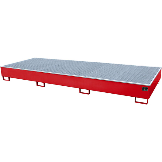 Base sump tray with PE insert, with grate, 1000 l, LxWxH 3565 x 1315 x 360 mm, flame red.
