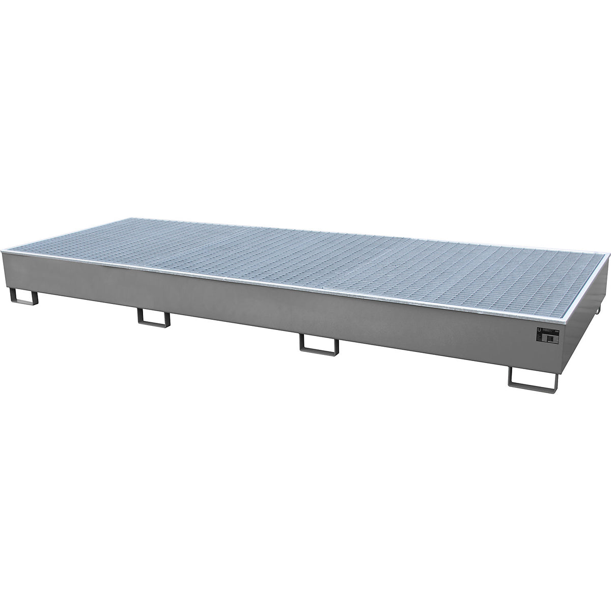 Base sump tray with PE insert, with grate, 1000 l, LxWxH 3565 x 1315 x 360 mm, mouse grey.