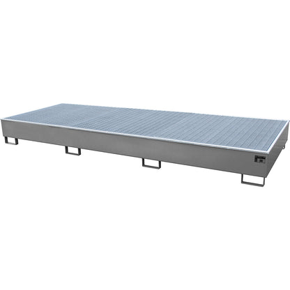 Base sump tray with PE insert, with grate, 1000 l, LxWxH 3565 x 1315 x 360 mm, mouse grey.