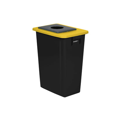 Recyclable waste collector, single collector, 60 l, yellow frame, lid with round opening.
