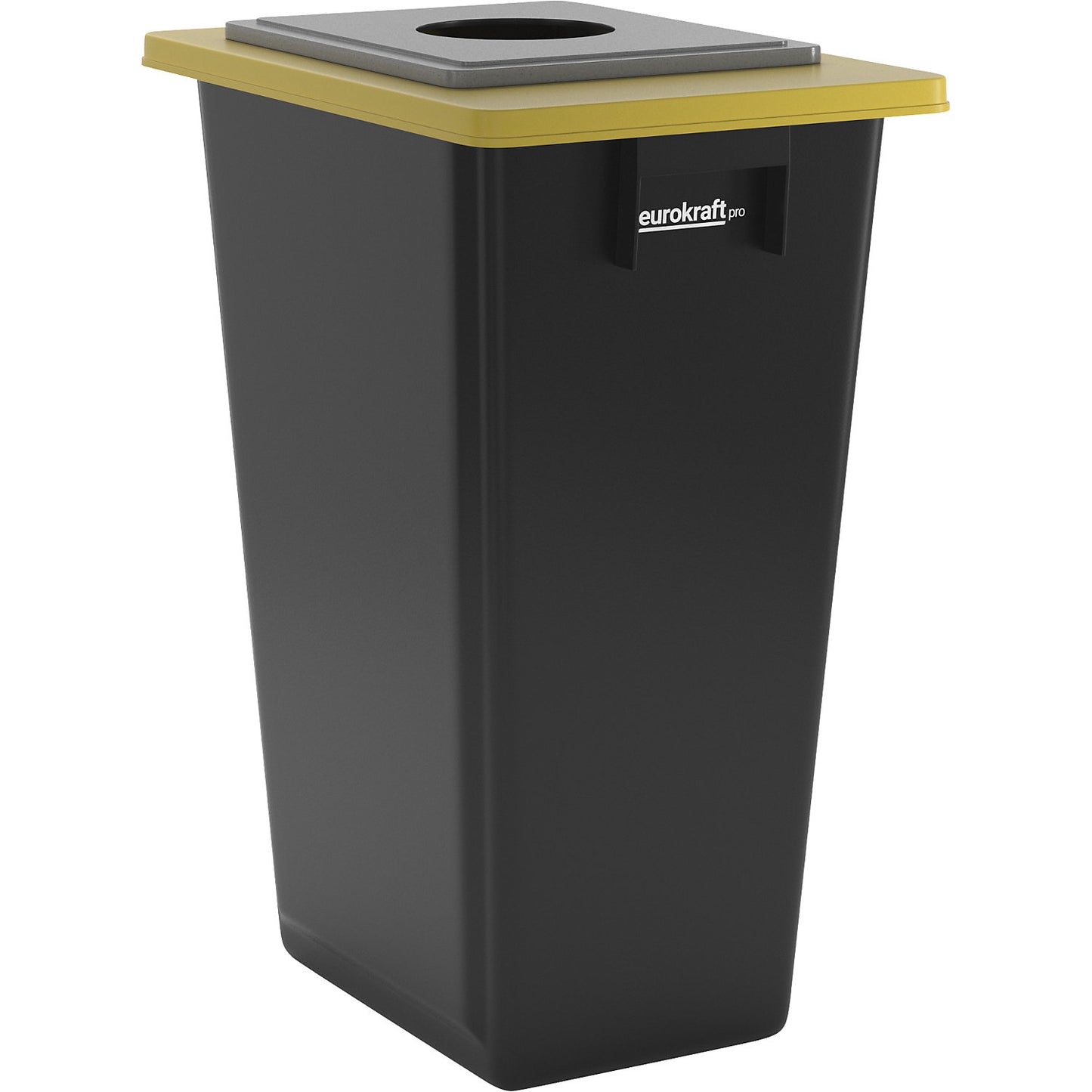 Recyclable waste collector, single collector, 60 l, yellow frame, lid with round opening.