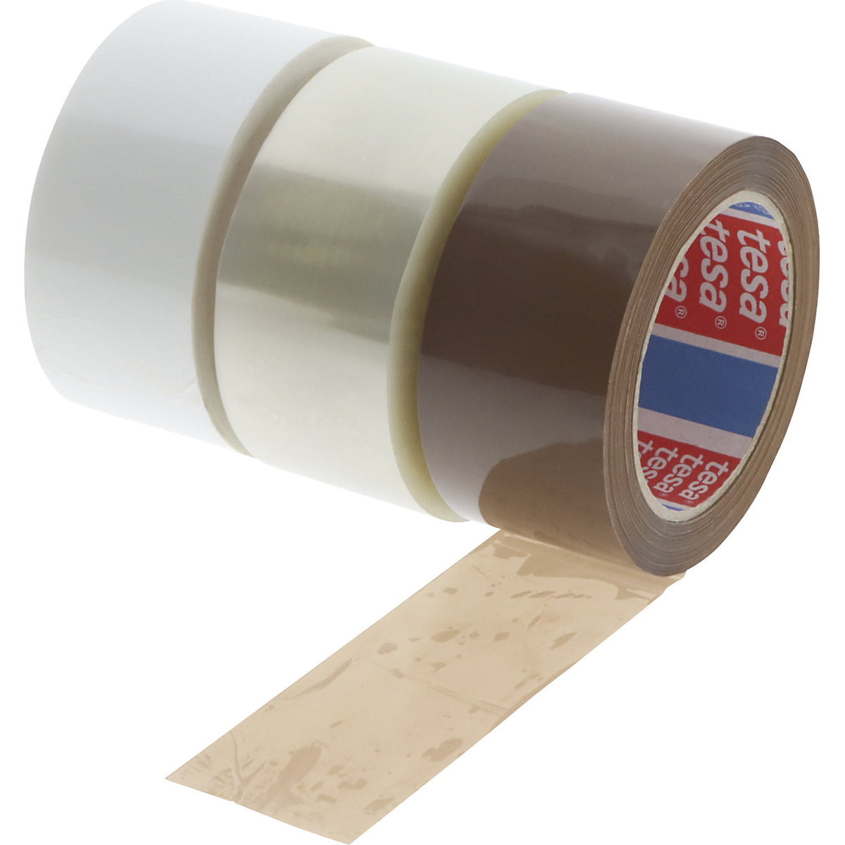 PET packaging tape tesa® 60416, 55% recycled, can be dispensed quietly, pack of 6 rolls, white, tape LxW 100 m x 50 mm.