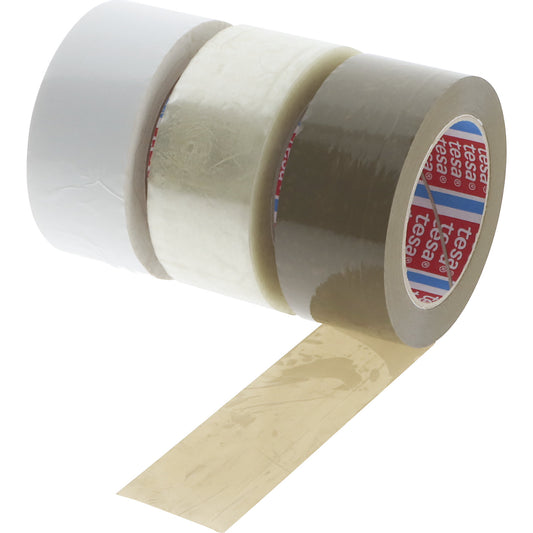 PET packaging tape tesa® 60418, 60% recycled, pack of 6 rolls, white, tape LxW 132 m x 50 mm.
