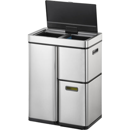 Waste separator bin with sensor, stainless steel, capacity 30+15+15 l, matt stainless steel.