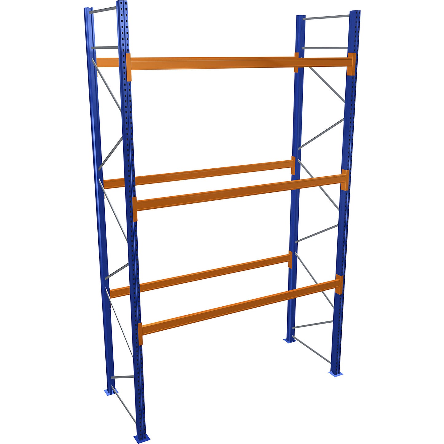 Pallet racking, blue/orange, HxWxD 4500 x 2700 x 1100 mm, shelf load 1545 kg, standard shelf unit.
