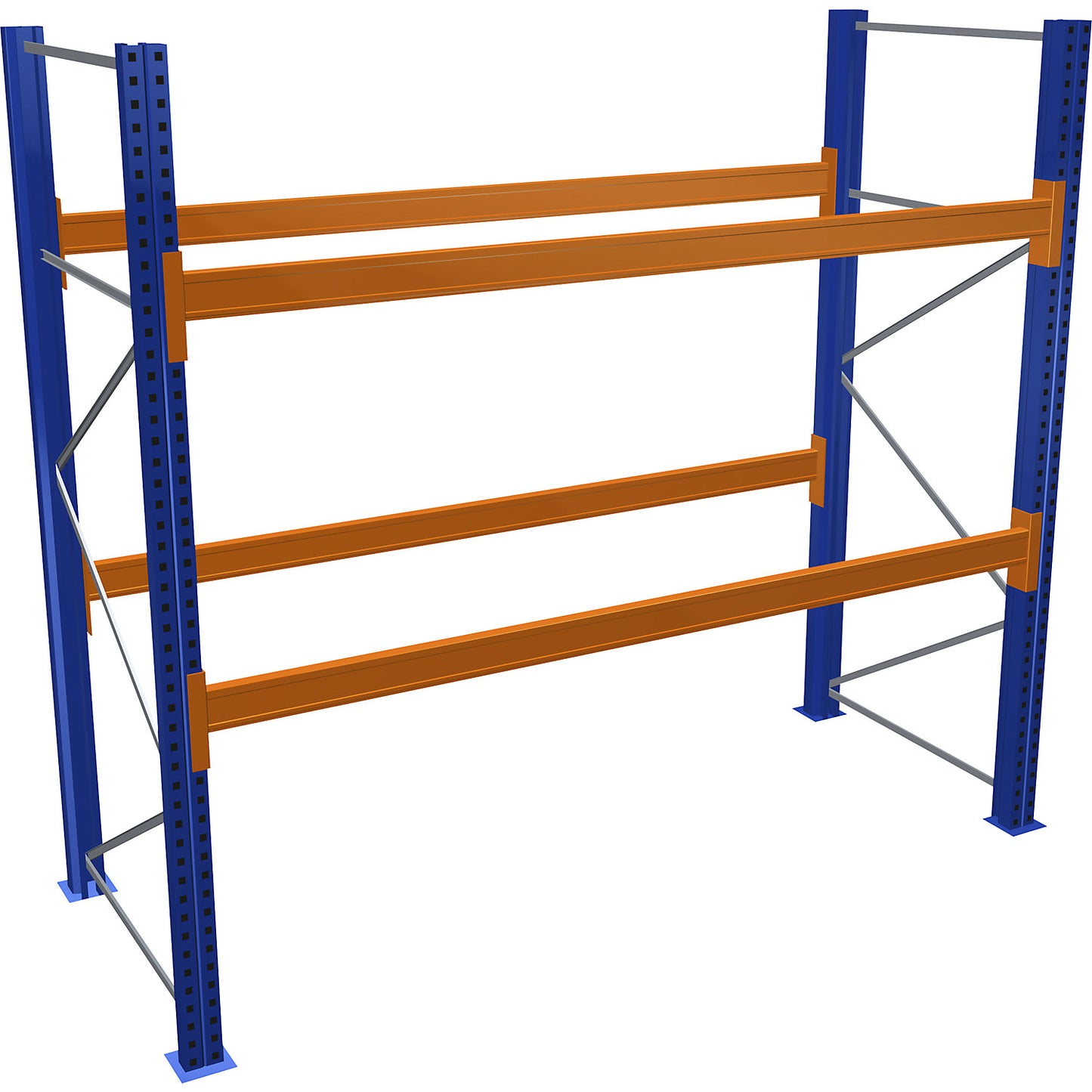 Pallet racking, blue/orange, HxWxD 2500 x 2700 x 1100 mm, shelf load 2463 kg, standard shelf unit.
