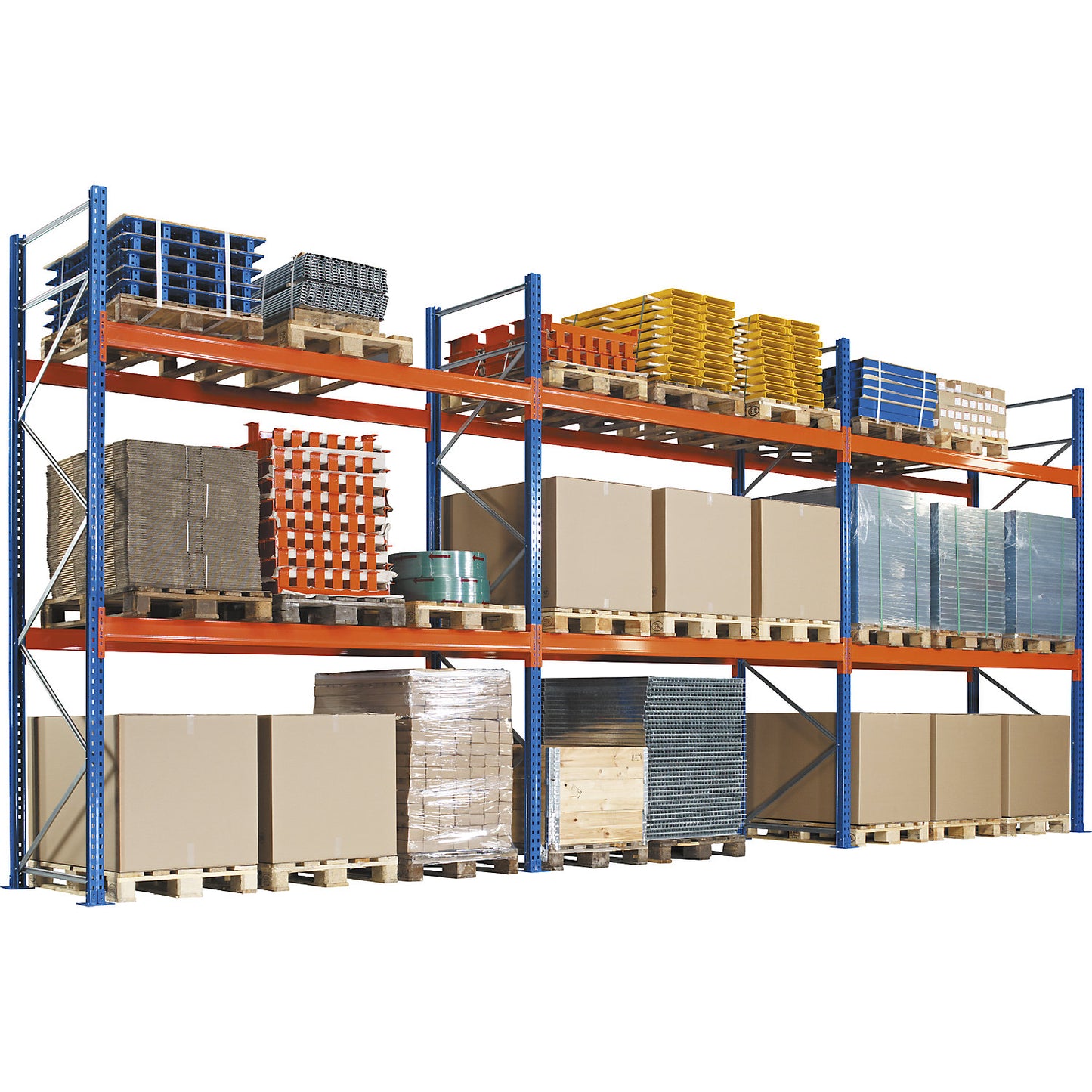 Pallet racking, blue/orange, HxWxD 4500 x 2700 x 1100 mm, shelf load 2463 kg, extension shelf unit.