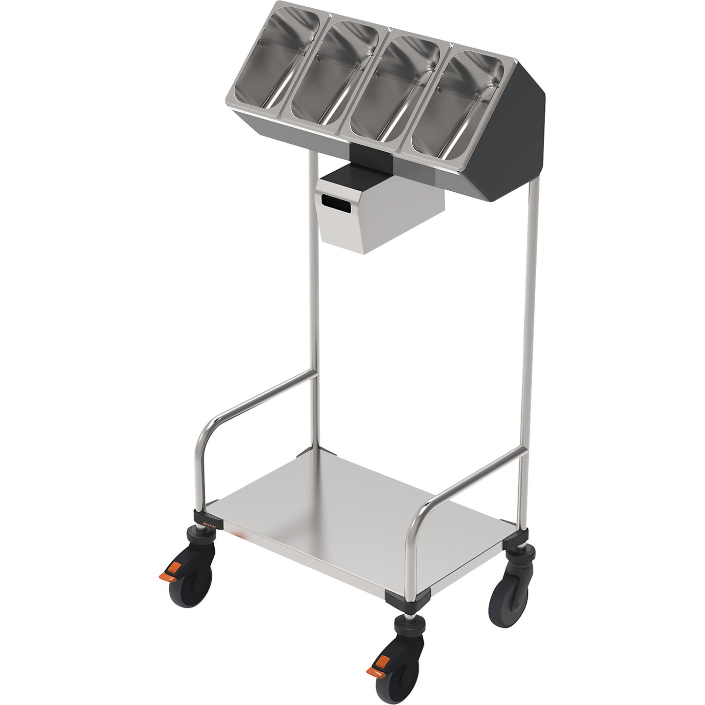 Tray and cutlery trolleys, one-piece, with serviette dispenser, LxWxH 648 x 428 x 1350 mm.