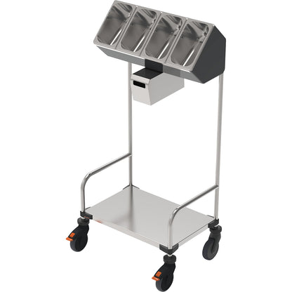 Tray and cutlery trolleys, one-piece, with serviette dispenser, LxWxH 648 x 428 x 1350 mm.