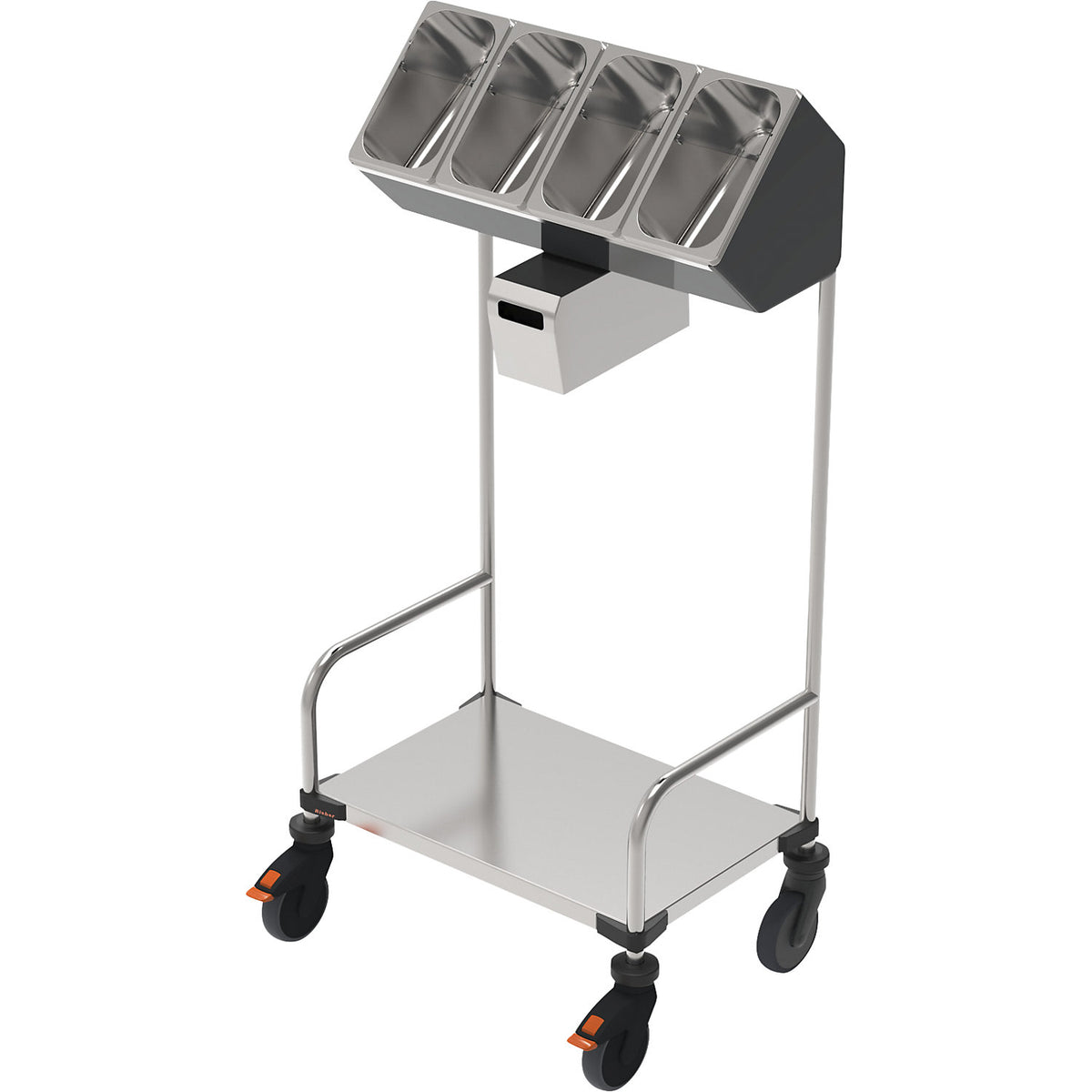 Tray and cutlery trolleys, one-piece, with serviette dispenser, LxWxH 648 x 428 x 1350 mm.