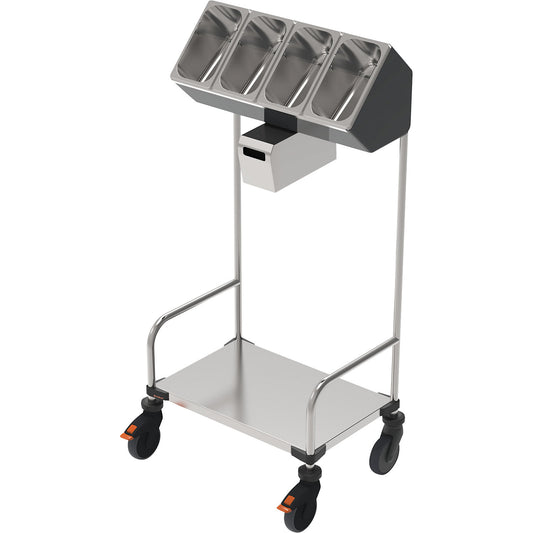 Tray and cutlery trolleys, one-piece, with serviette dispenser, LxWxH 648 x 428 x 1350 mm.