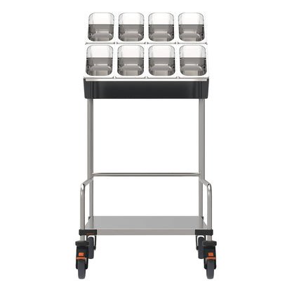 Tray and cutlery trolleys, two-part, LxWxH 648 x 787 x 1350 mm.