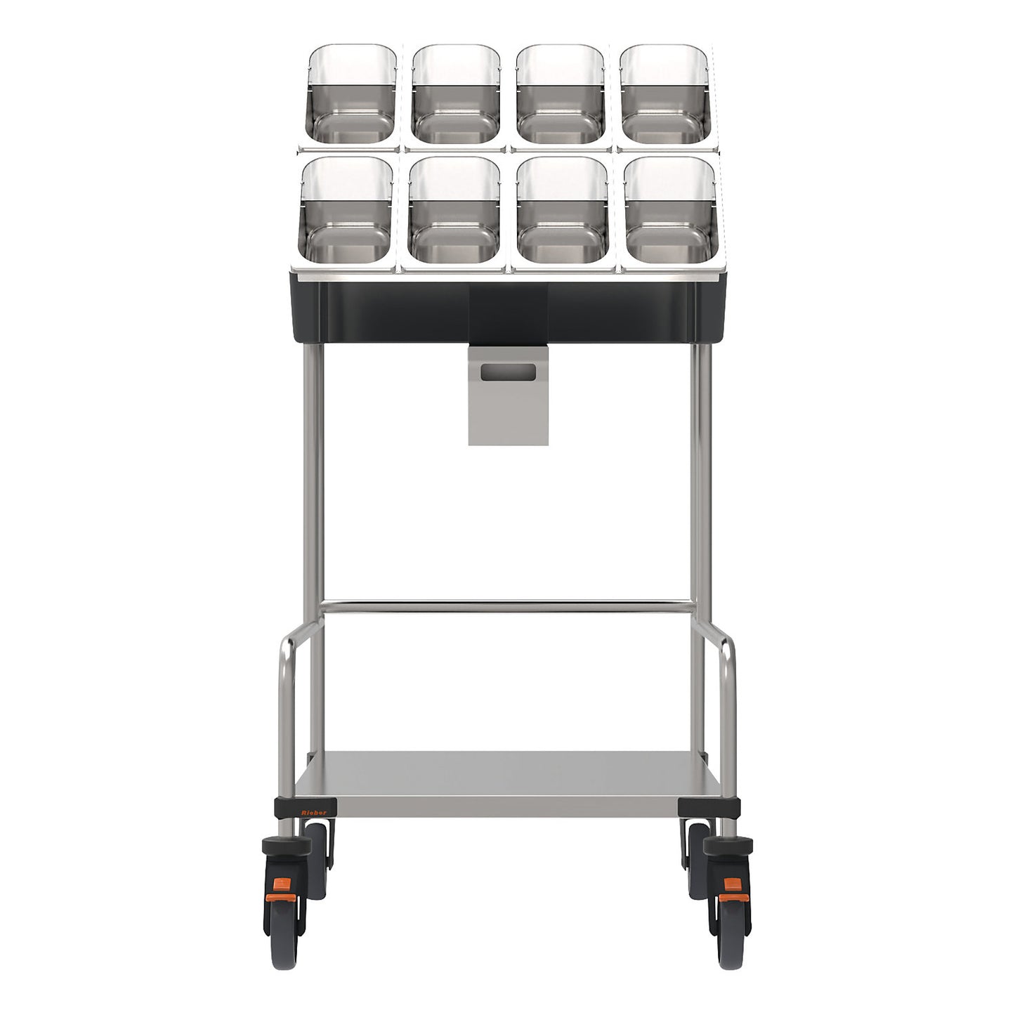 Tray and cutlery trolleys, two-part, with serviette dispenser, LxWxH 648 x 787 x 1350 mm.