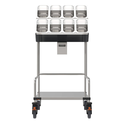 Tray and cutlery trolleys, two-part, with serviette dispenser, LxWxH 648 x 787 x 1350 mm.