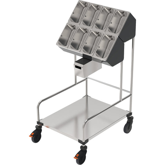 Tray and cutlery trolleys, two-part, with serviette dispenser, LxWxH 648 x 787 x 1350 mm.
