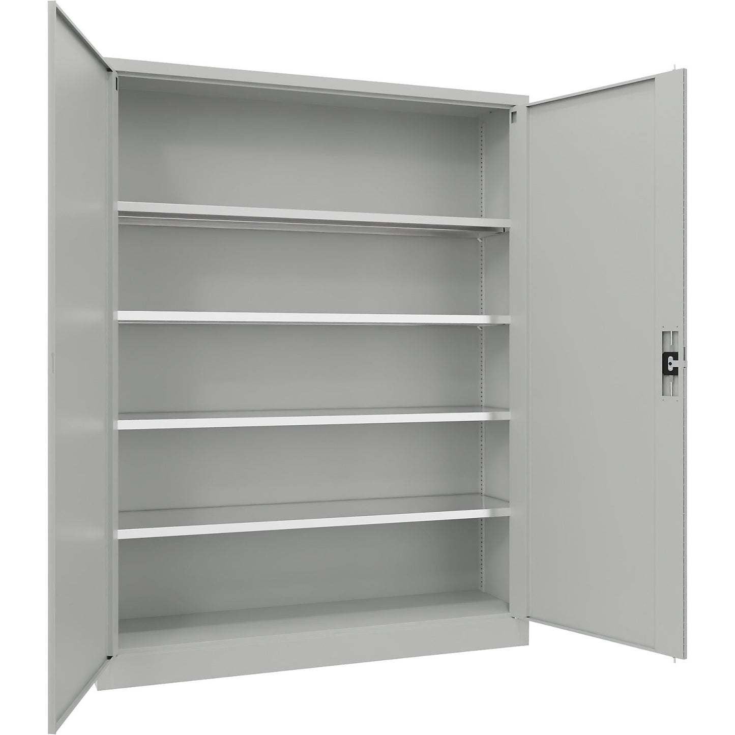 Steel cupboard with hinged doors, 4 shelves, width 1500 mm, HxWxD 1950 x 1500 x 400 mm, light grey.