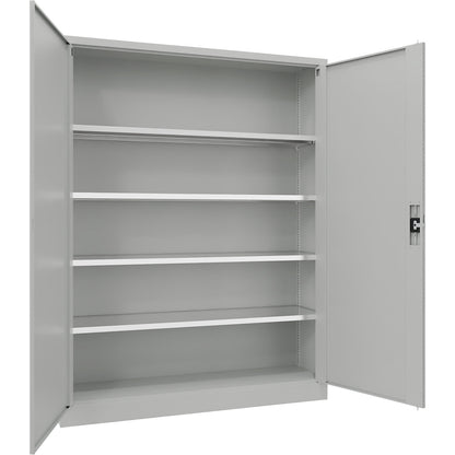 Steel cupboard with hinged doors, 4 shelves, width 1500 mm, HxWxD 1950 x 1500 x 400 mm, light grey.