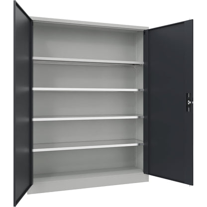 Steel cupboard with hinged doors, 4 shelves, width 1500 mm, HxWxD 1950 x 1500 x 400 mm, charcoal.