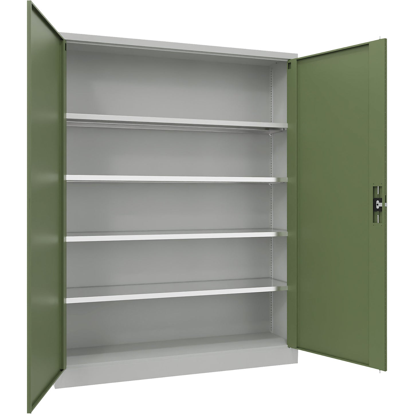 Steel cupboard with hinged doors, 4 shelves, width 1500 mm, HxWxD 1950 x 1500 x 400 mm, reseda green.