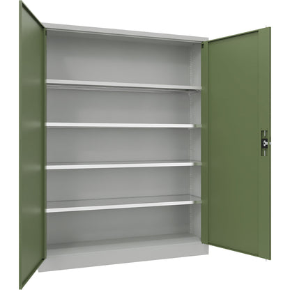 Steel cupboard with hinged doors, 4 shelves, width 1500 mm, HxWxD 1950 x 1500 x 400 mm, reseda green.