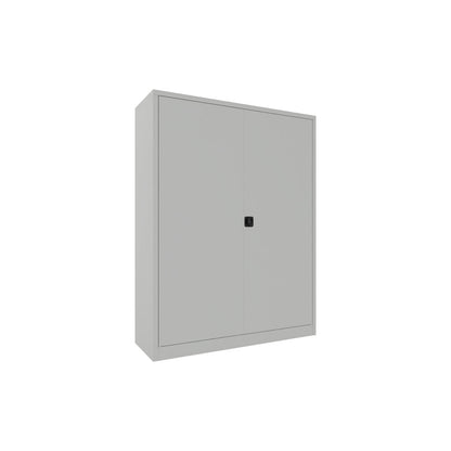 Steel cupboard with hinged doors, 4 shelves, width 1500 mm, HxWxD 1950 x 1500 x 500 mm, light grey.