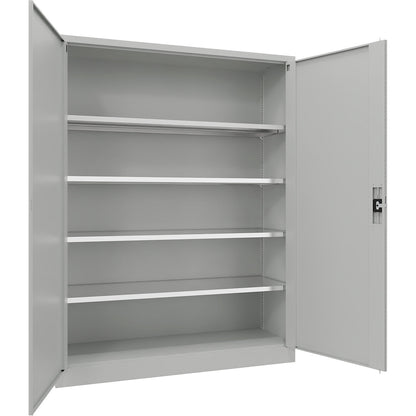Steel cupboard with hinged doors, 4 shelves, width 1500 mm, HxWxD 1950 x 1500 x 500 mm, light grey.