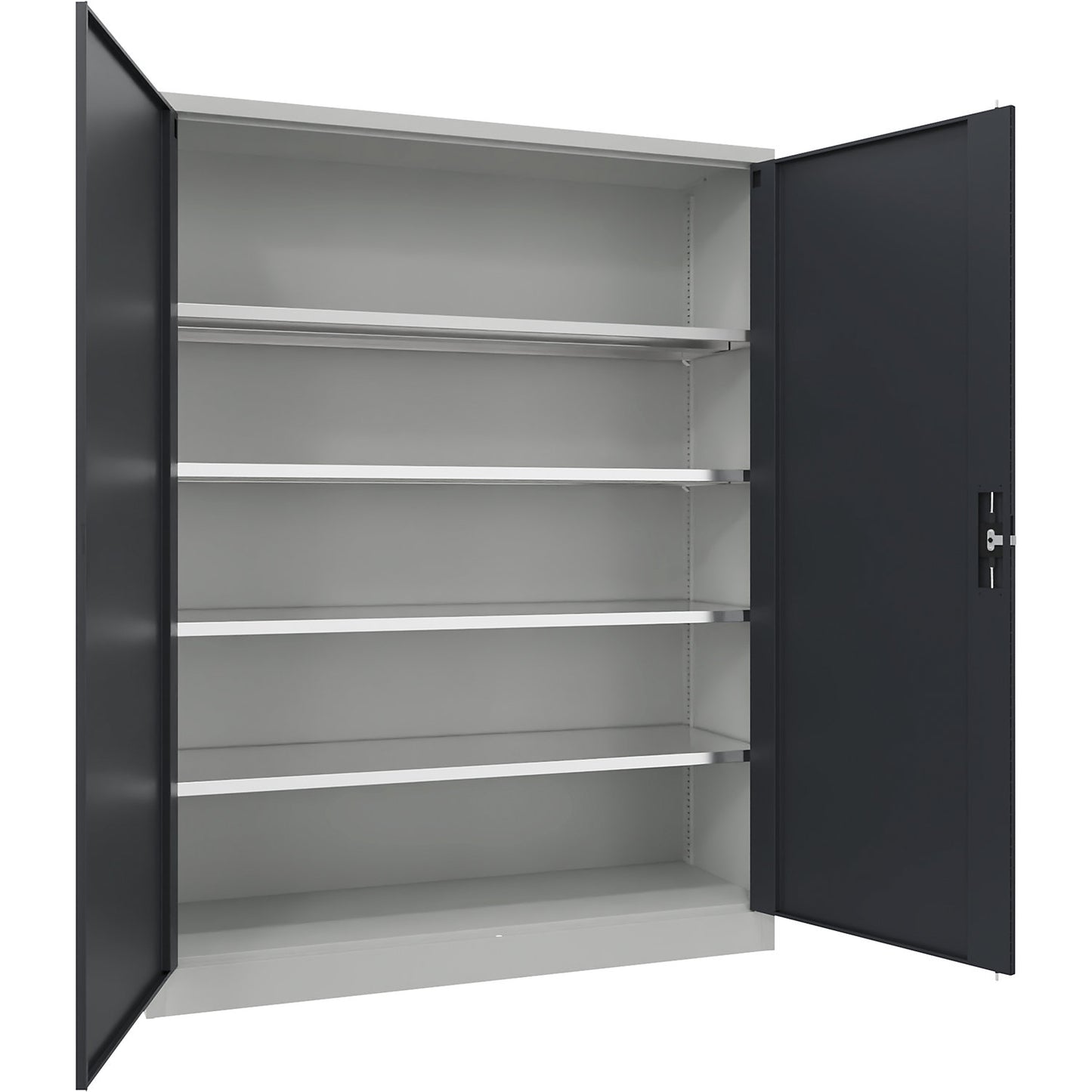 Steel cupboard with hinged doors, 4 shelves, width 1500 mm, HxWxD 1950 x 1500 x 500 mm, charcoal.