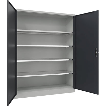 Steel cupboard with hinged doors, 4 shelves, width 1500 mm, HxWxD 1950 x 1500 x 500 mm, charcoal.