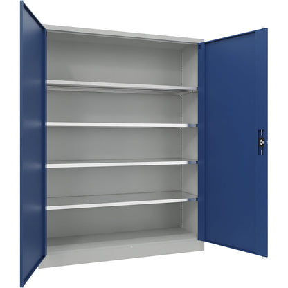 Steel cupboard with hinged doors, 4 shelves, width 1500 mm, HxWxD 1950 x 1500 x 500 mm, gentian blue.