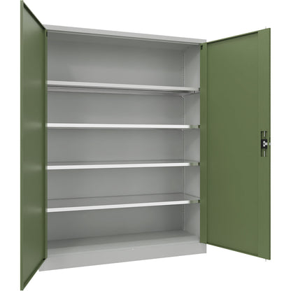 Steel cupboard with hinged doors, 4 shelves, width 1500 mm, HxWxD 1950 x 1500 x 500 mm, reseda green.