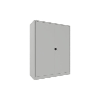 Steel cupboard with hinged doors, 4 shelves, width 1500 mm, HxWxD 1950 x 1500 x 600 mm, light grey.