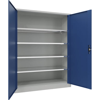 Steel cupboard with hinged doors, 4 shelves, width 1500 mm, HxWxD 1950 x 1500 x 600 mm, gentian blue.