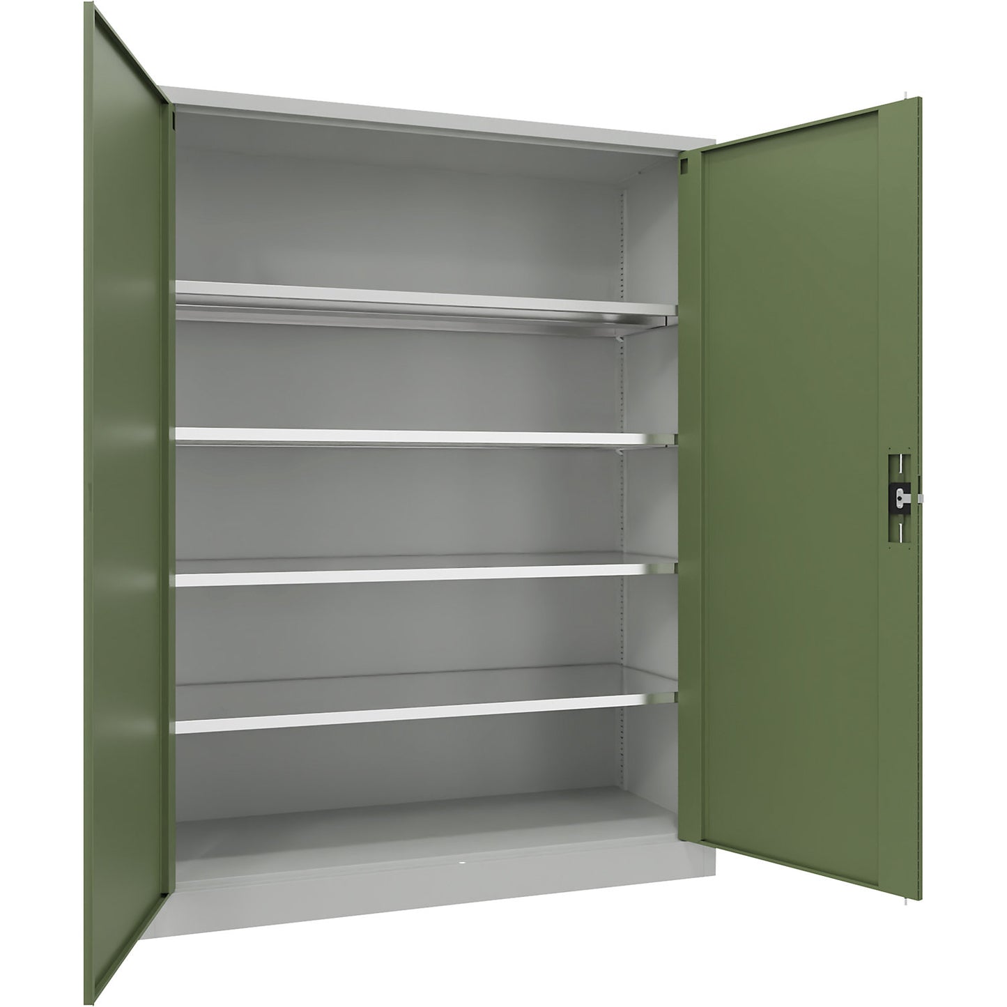 Steel cupboard with hinged doors, 4 shelves, width 1500 mm, HxWxD 1950 x 1500 x 600 mm, reseda green.