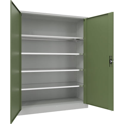 Steel cupboard with hinged doors, 4 shelves, width 1500 mm, HxWxD 1950 x 1500 x 600 mm, reseda green.