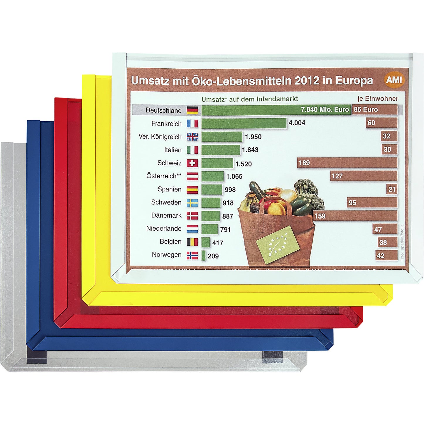 Magnetic display pocket made of rigid PVC, pack of 10, A4 landscape, red.