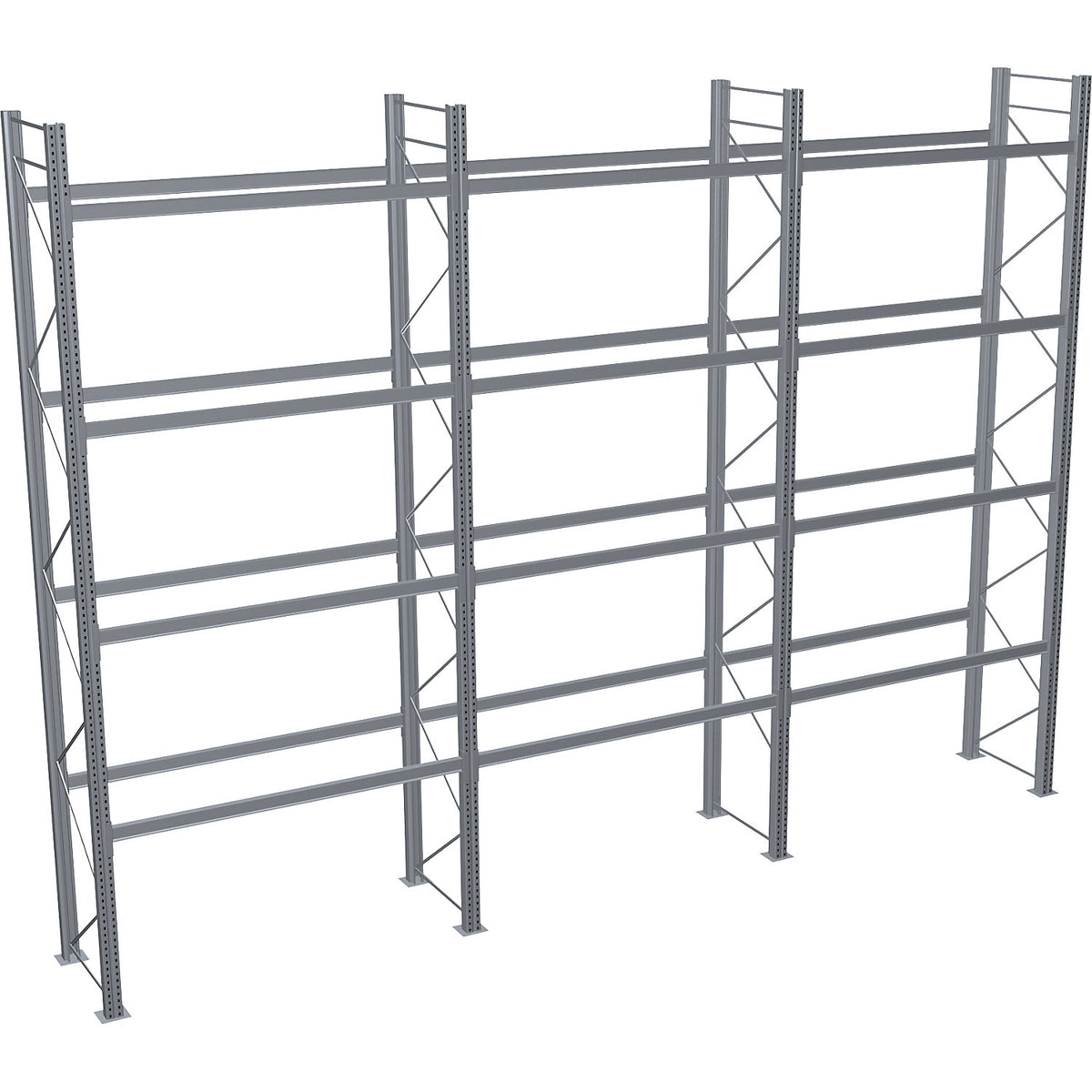 Pallet racking, hot-dip galvanised, HxWxD 6000 x 8590 x 1100 mm, 4 shelf levels, complete shelf unit.