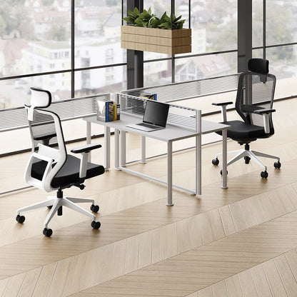 Grevia office chair, with mesh backrest, black, with headrest.