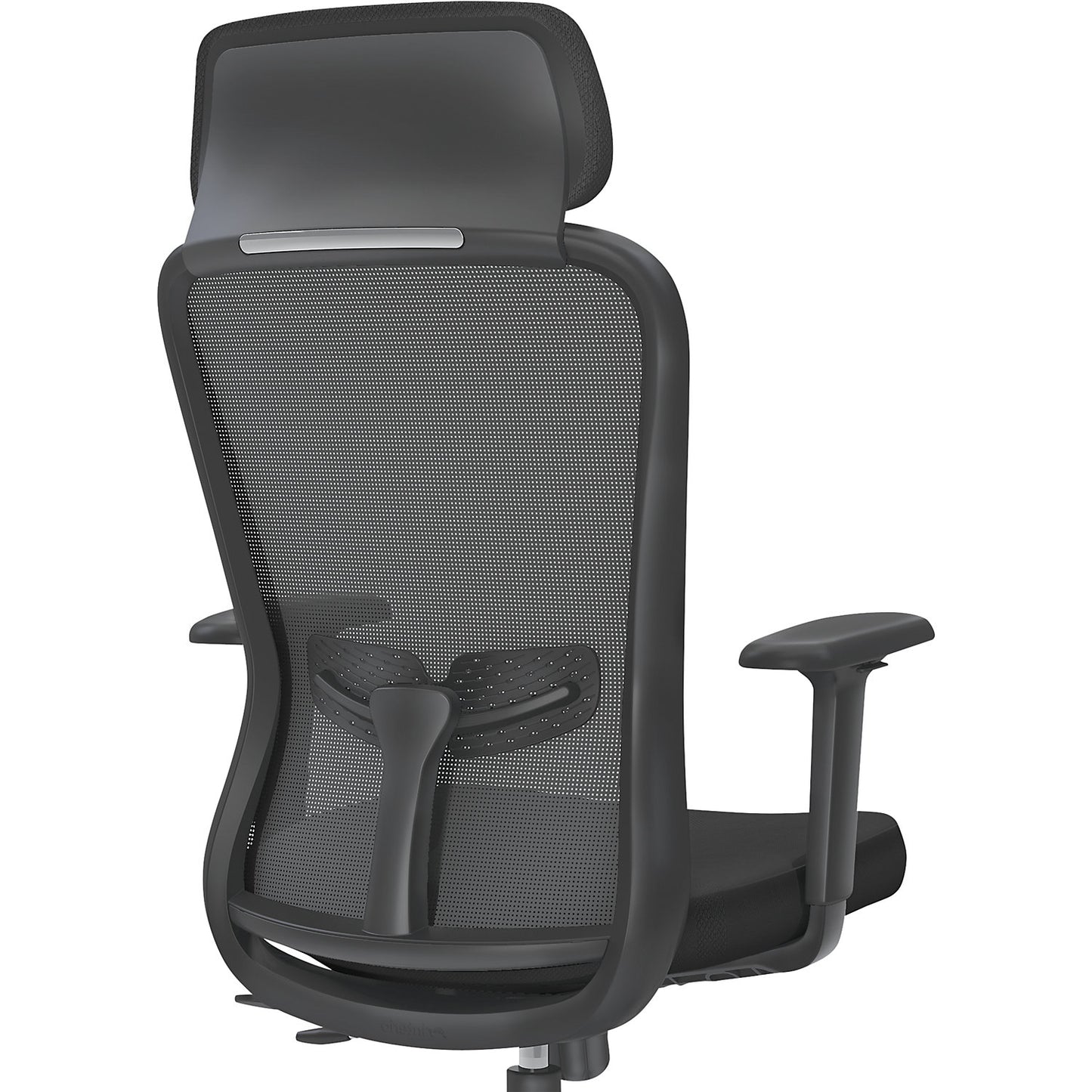 Thrill Mesh Plus office chair, with mesh backrest, black, with headrest.