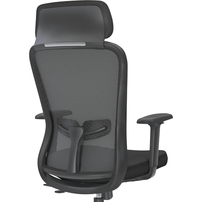 Thrill Mesh Plus office chair, with mesh backrest, black, with headrest.
