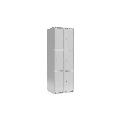 Fydor 3-fold compartment locker, 2 compartments, light grey, W 600 mm, flat roof shape, cylinder lock.