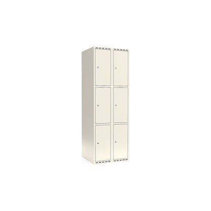 Fydor 3-fold compartment locker, 2 compartments, white, W 600 mm, flat roof shape, cylinder lock.