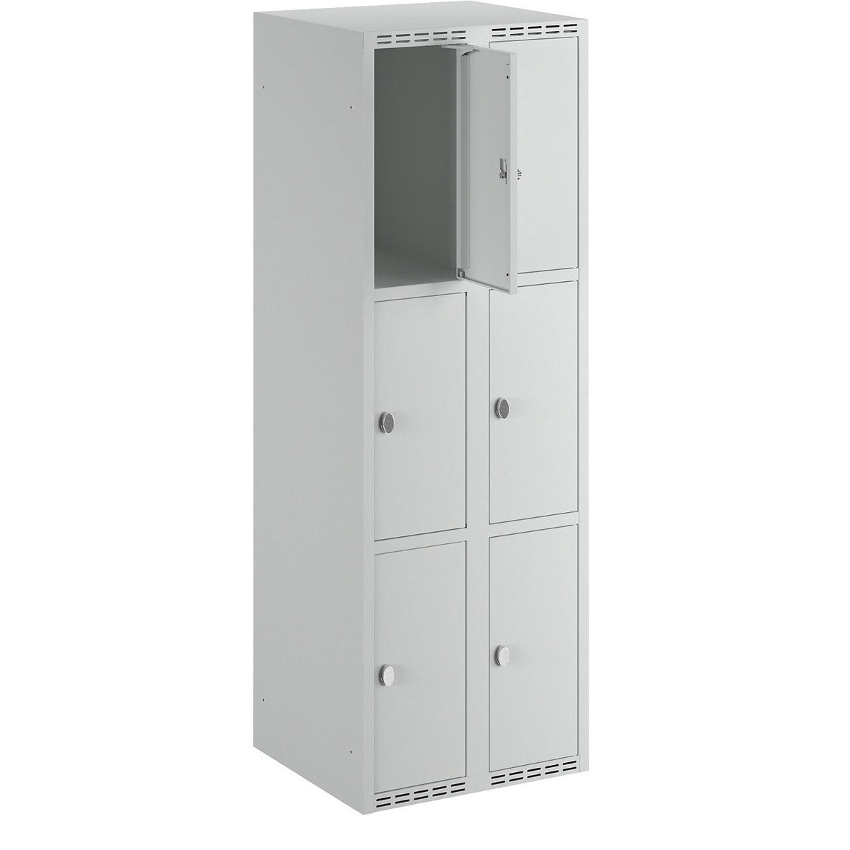 Fydor 3-fold compartment locker, 2 compartments, light grey, W 600 mm, flat roof shape, padlock.