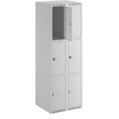Fydor 3-fold compartment locker, 2 compartments, light grey, W 600 mm, flat roof shape, padlock.