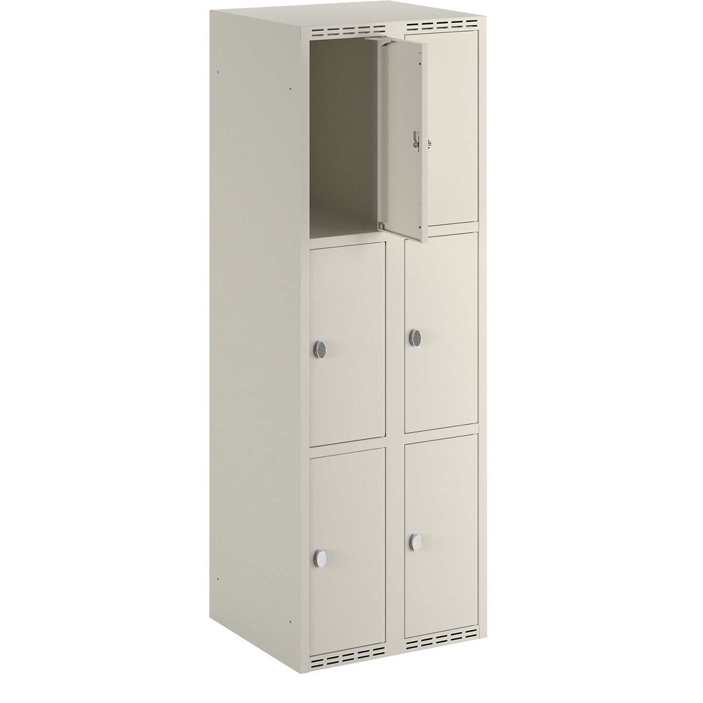 Fydor 3-fold compartment locker, 2 compartments, white, W 600 mm, flat roof shape, padlock.