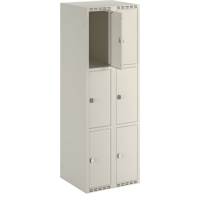 Fydor 3-fold compartment locker, 2 compartments, white, W 600 mm, flat roof shape, padlock.