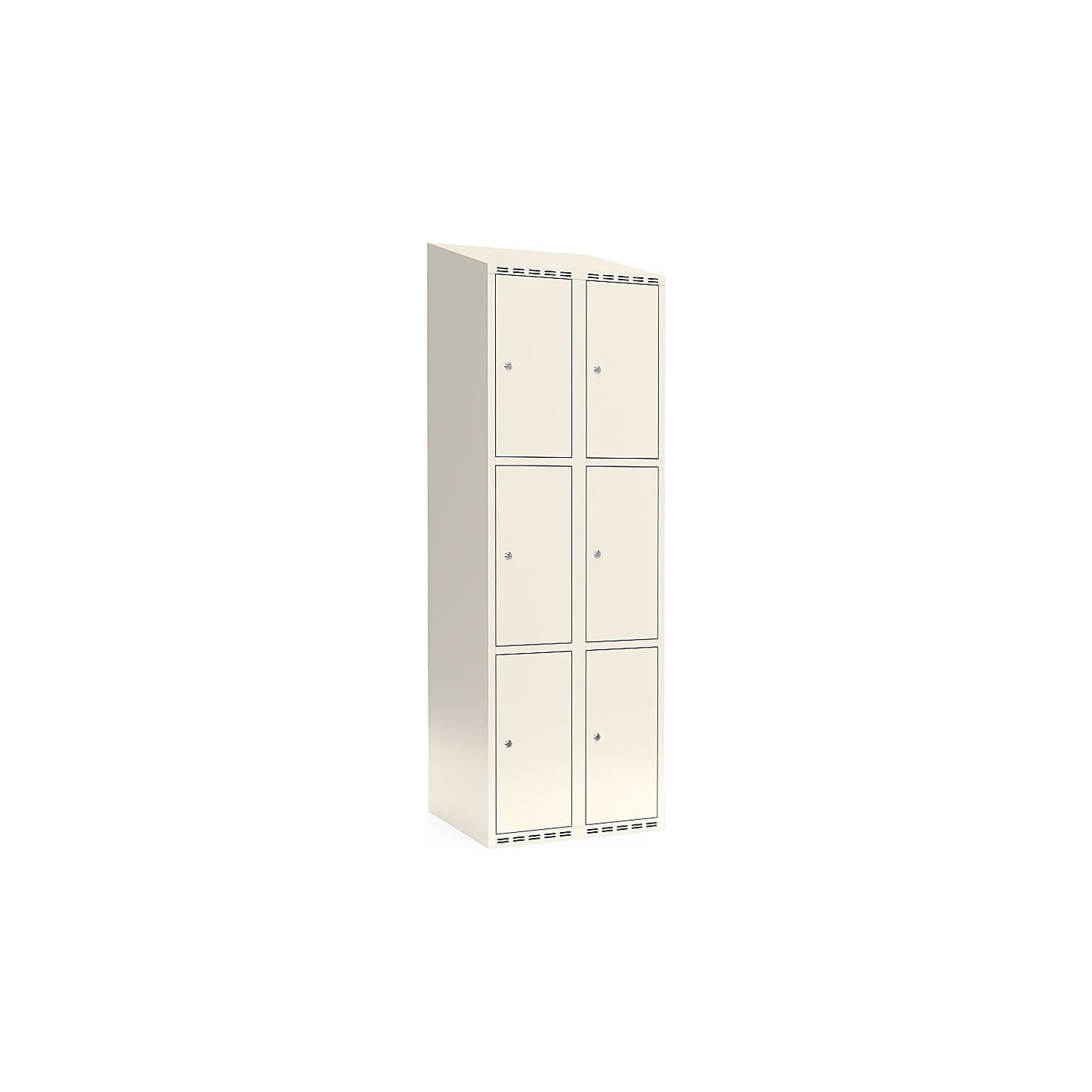 Fydor 3-fold compartment locker, 2 compartments, white, W 600 mm, sloping roof shape, cylinder lock.