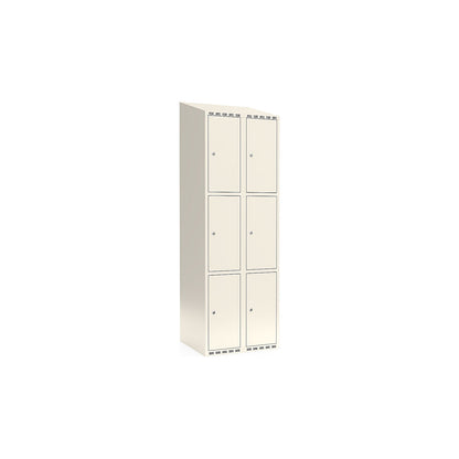 Fydor 3-fold compartment locker, 2 compartments, white, W 600 mm, sloping roof shape, cylinder lock.