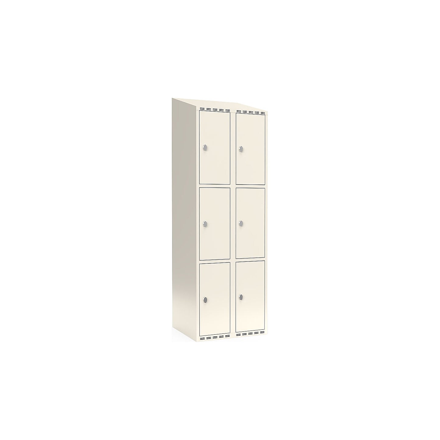 Fydor 3-fold compartment locker, 2 compartments, white, W 600 mm, sloping roof shape, padlock.